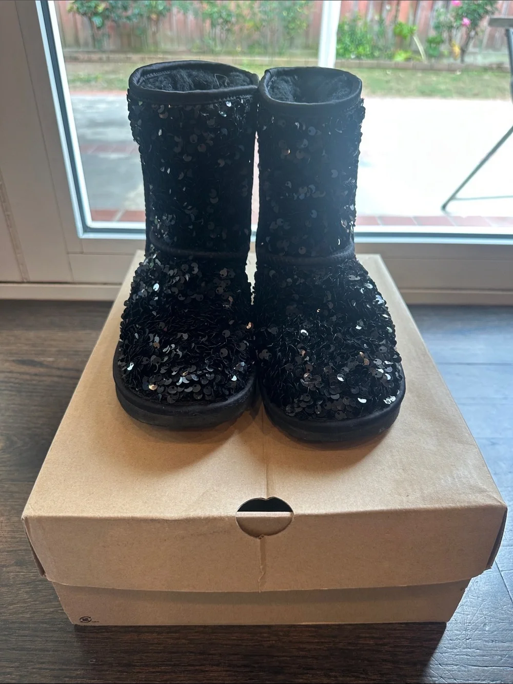 UGG Black Sequin Classic Short Kids Boot